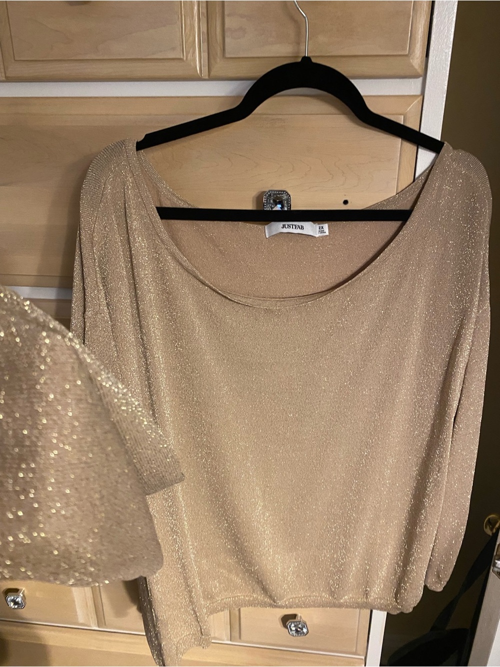 JustFab Metallic Scoop Neck Knit Top - Gold